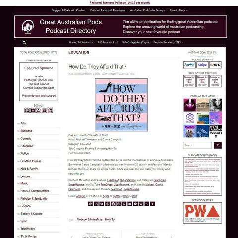 How Do They Afford That?
Screenshot of the podcast listing on the Great Australian Pods website