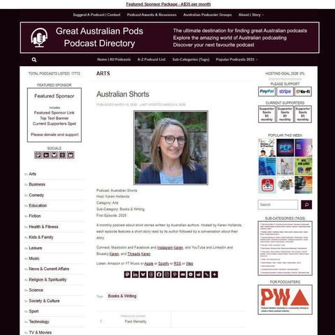 Australian Shorts
Screenshot of the podcast listing on the Great Australian Pods website