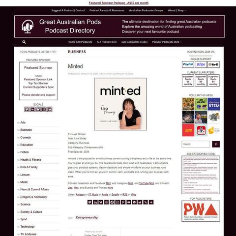 Minted
Screenshot of the podcast listing on the Great Australian Pods website