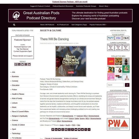 There Will Be Dancing
Screenshot of the podcast listing on the Great Australian Pods website