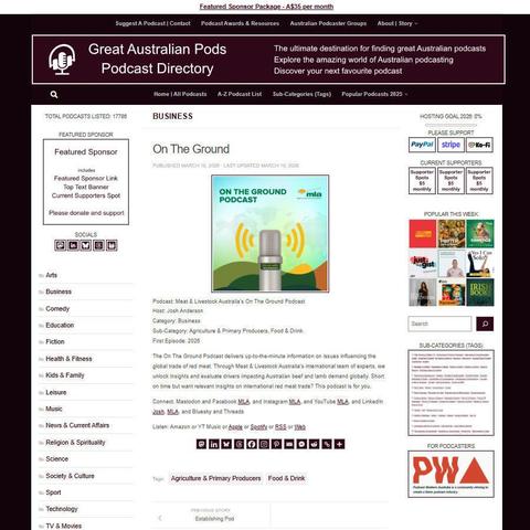 Meat & Livestock Australia's On The Ground Podcast
Screenshot of the podcast listing on the Great Australian Pods website