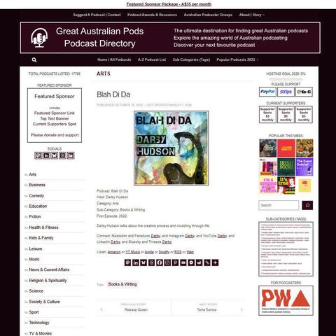 Blah Di Da
Screenshot of the podcast listing on the Great Australian Pods website