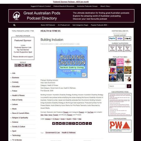 Building Inclusion
Screenshot of the podcast listing on the Great Australian Pods website