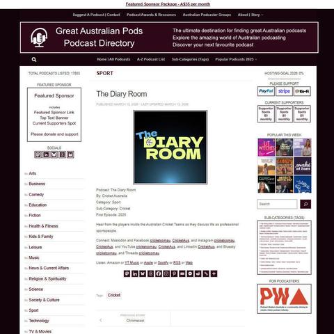 The Diary Room
Screenshot of the podcast listing on the Great Australian Pods website