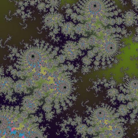 A render of the mandelbrot set using randomised colours. The centre point is -0.21924401285406875 + -0.757636395801391i and we are zoomed to 2.0285123278e+11 magnitude.