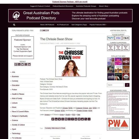 The Chrissie Swan Show
Screenshot of the podcast listing on the Great Australian Pods website