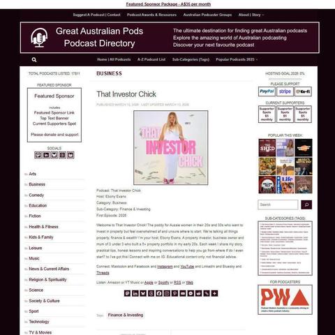 That Investor Chick
Screenshot of the podcast listing on the Great Australian Pods website