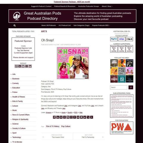 Oh Snap!
Screenshot of the podcast listing on the Great Australian Pods website