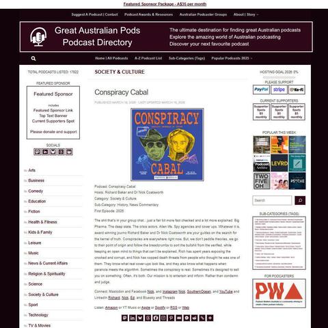 Conspiracy Cabal 
Screenshot of the podcast listing on the Great Australian Pods website