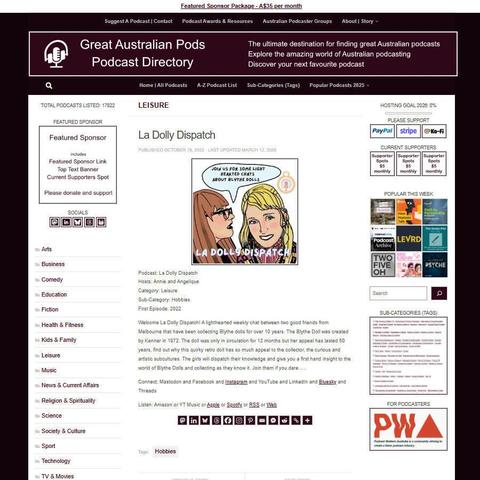 La Dolly Dispatch 
Screenshot of the podcast listing on the Great Australian Pods website