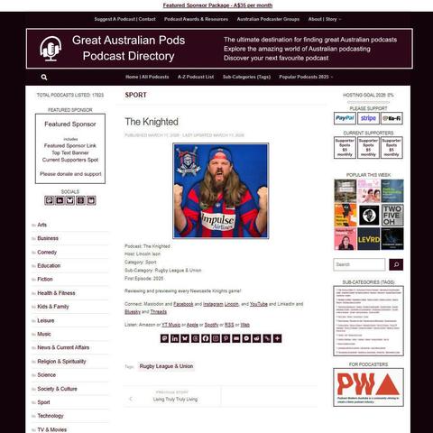 The Knighted
Screenshot of the podcast listing on the Great Australian Pods website