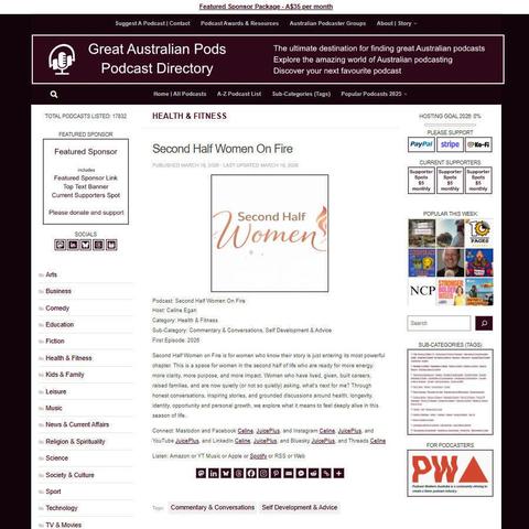 Second Half Women On Fire
Screenshot of the podcast listing on the Great Australian Pods website