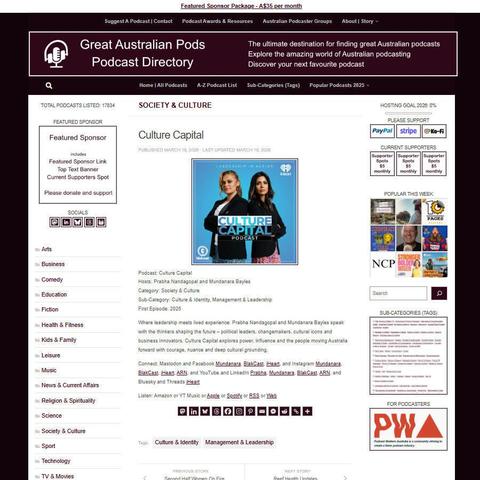 Culture Capital
Screenshot of the podcast listing on the Great Australian Pods website