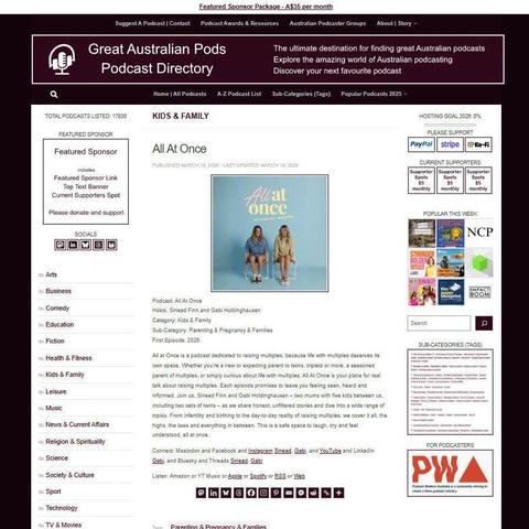 All At Once
Screenshot of the podcast listing on the Great Australian Pods website