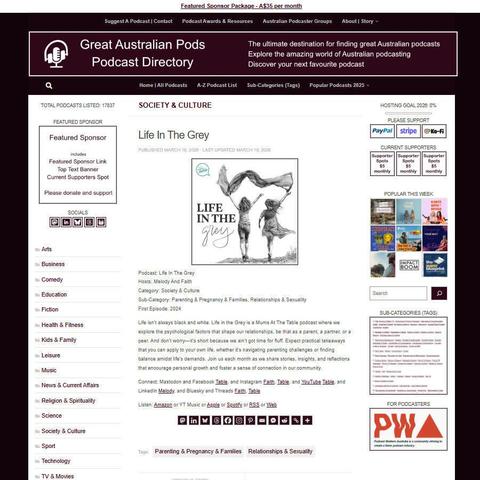 Life In The Grey
Screenshot of the podcast listing on the Great Australian Pods website