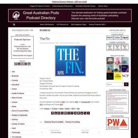 The Fin 
Screenshot of the podcast listing on the Great Australian Pods website