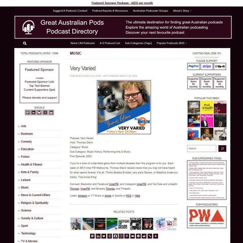 Very Varied
Screenshot of the podcast listing on the Great Australian Pods website