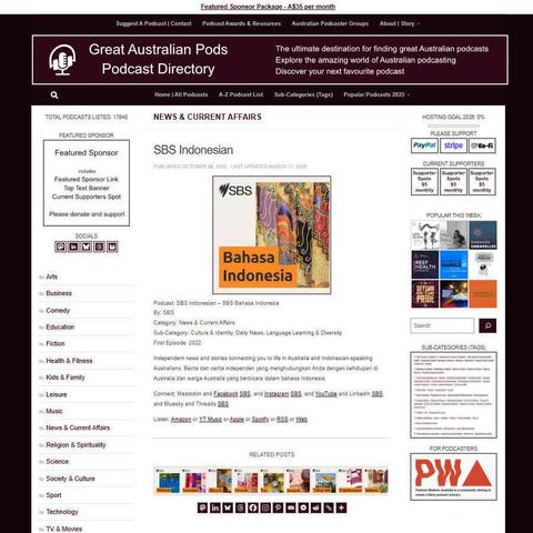 SBS Indonesian - SBS Bahasa Indonesia
Screenshot of the podcast listing on the Great Australian Pods website