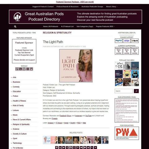 Kirsten Leo - The Light Path Podcast 
Screenshot of the podcast listing on the Great Australian Pods website