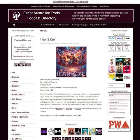 Hear 2 Zen Podcast
Screenshot of the podcast listing on the Great Australian Pods website