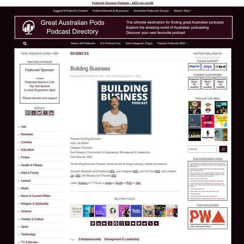 Building Business
Screenshot of the podcast listing on the Great Australian Pods website