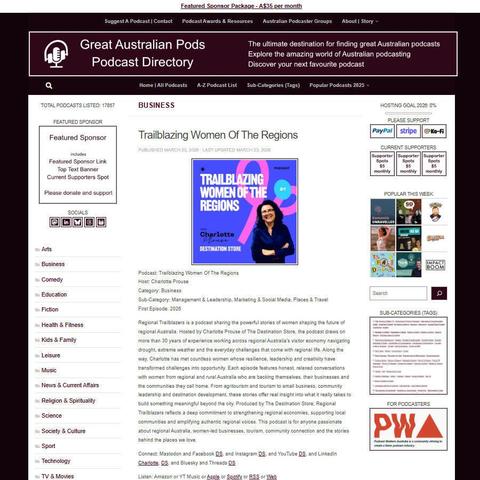 Trailblazing Women Of The Regions
Screenshot of the podcast listing on the Great Australian Pods website
