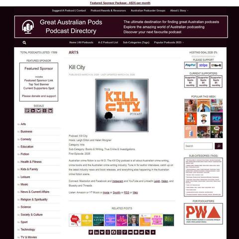 Kill City
Screenshot of the podcast listing on the Great Australian Pods website