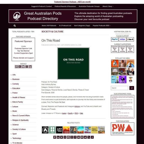 On This Road 
Screenshot of the podcast listing on the Great Australian Pods website