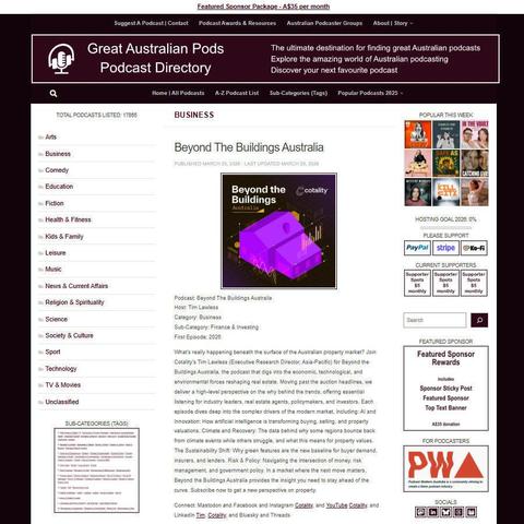 Beyond The Buildings Australia
Screenshot of the podcast listing on the Great Australian Pods website