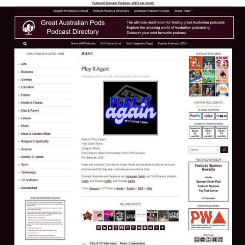 Play It Again
Screenshot of the podcast listing on the Great Australian Pods website