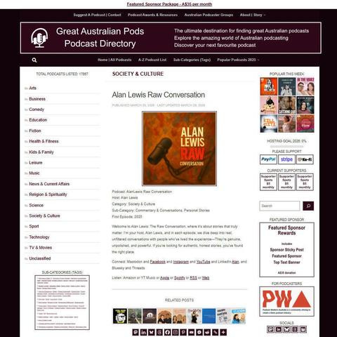 AlanLewis Raw Conversation
Screenshot of the podcast listing on the Great Australian Pods website