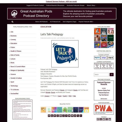 Let's Talk Pedagogy
Screenshot of the podcast listing on the Great Australian Pods website