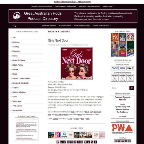 Girls Next Door
Screenshot of the podcast listing on the Great Australian Pods website