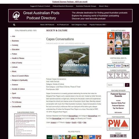 Capes Conversations
Screenshot of the podcast listing on the Great Australian Pods website