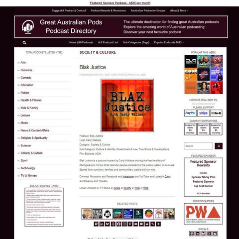 Blak Justice
Screenshot of the podcast listing on the Great Australian Pods website