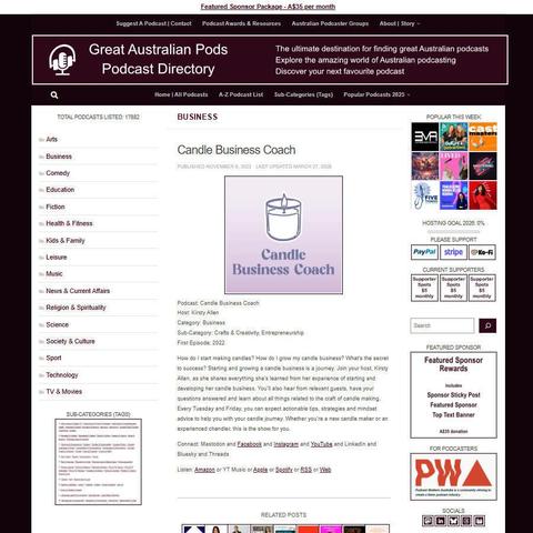 Candle Business Coach
Screenshot of the podcast listing on the Great Australian Pods website