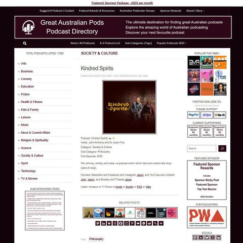 Kindred Spirits
Screenshot of the podcast listing on the Great Australian Pods website