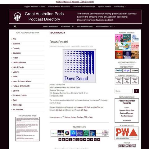 Down Round
Screenshot of the podcast listing on the Great Australian Pods website