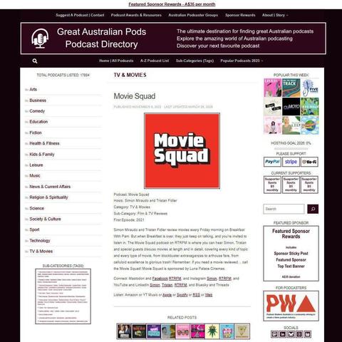 Movie Squad
Screenshot of the podcast listing on the Great Australian Pods website