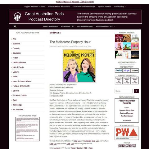 The Melbourne Property Hour
Screenshot of the podcast listing on the Great Australian Pods website