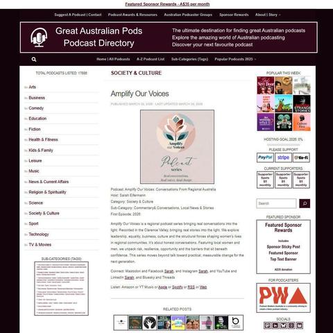 Amplify Our Voices: Conversations From Regional Australia
Screenshot of the podcast listing on the Great Australian Pods website
