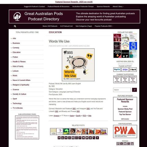 Words We Use By SBS Learn English
Screenshot of the podcast listing on the Great Australian Pods website