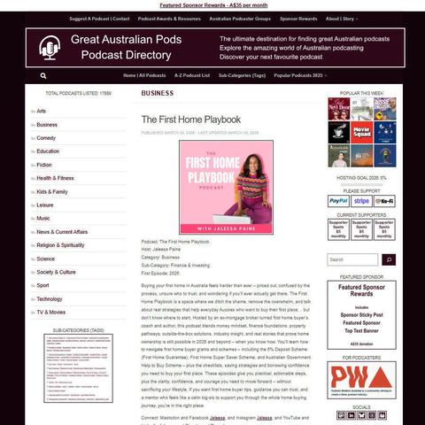 The First Home Playbook   
Screenshot of the podcast listing on the Great Australian Pods website   