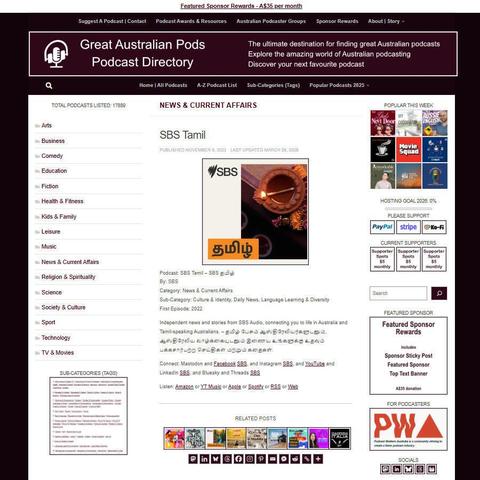 SBS Tamil – SBS தமிழ்  
Screenshot of the podcast listing on the Great Australian Pods website  