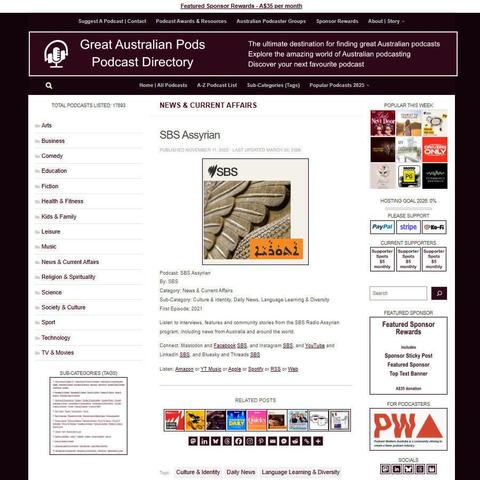 SBS Assyrian   
Screenshot of the podcast listing on the Great Australian Pods website  
