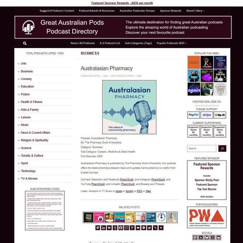 Australasian Pharmacy   
Screenshot of the podcast listing on the Great Australian Pods website   