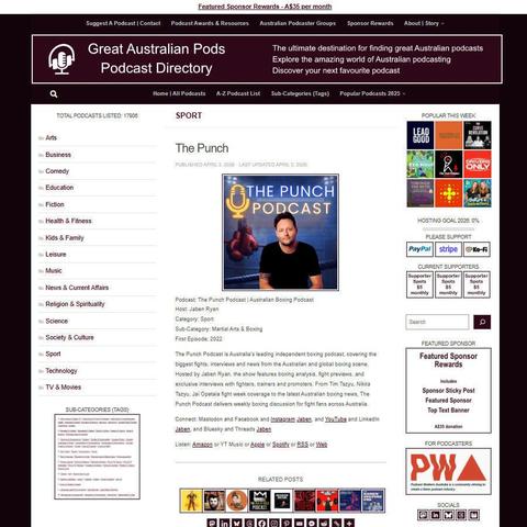 The Punch Podcast | Australian Boxing Podcast   
Screenshot of the podcast listing on the Great Australian Pods website   