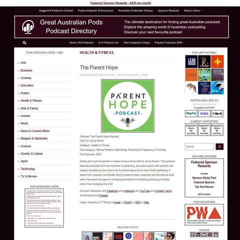 The Parent Hope Podcast   
Screenshot of the podcast listing on the Great Australian Pods website   