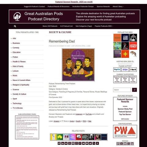Remembering Them Podcast   
Screenshot of the podcast listing on the Great Australian Pods website   