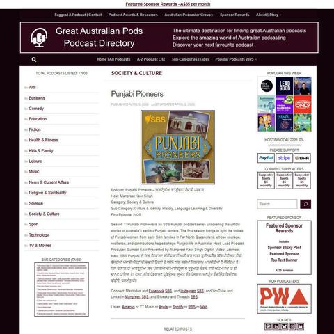 Punjabi Pioneers  
Screenshot of the podcast listing on the Great Australian Pods website
